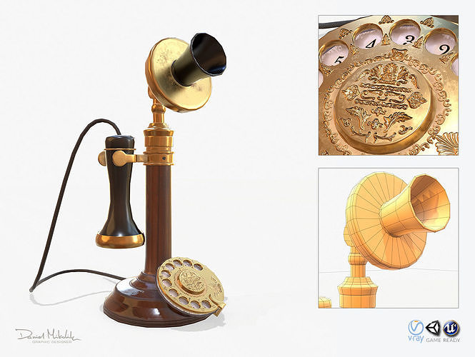 Retro Telephone  Low-poly 3D model