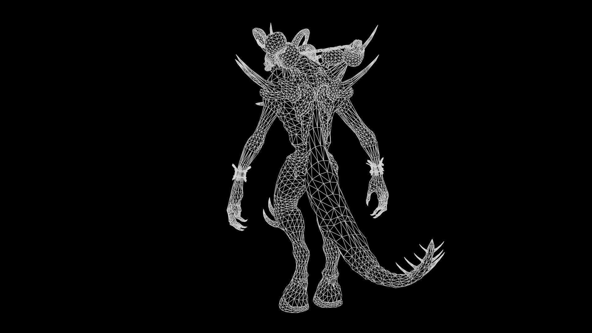 DemonHigh2 alien creature with horns and claws Low-poly 3D model_11
