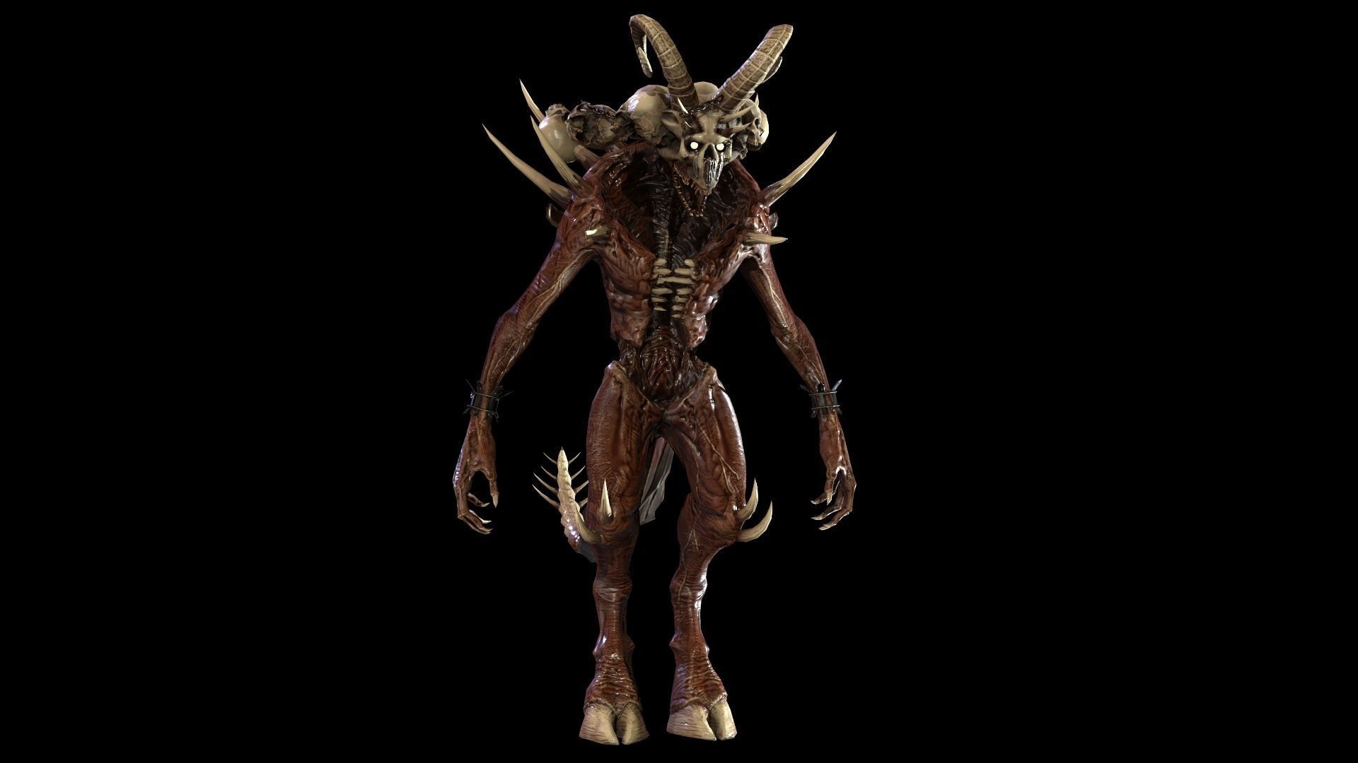 DemonHigh2 alien creature with horns and claws Low-poly 3D model_8
