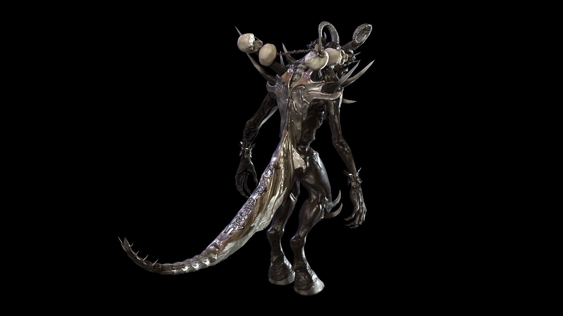 DemonHigh2 alien creature with horns and claws Low-poly 3D model_14