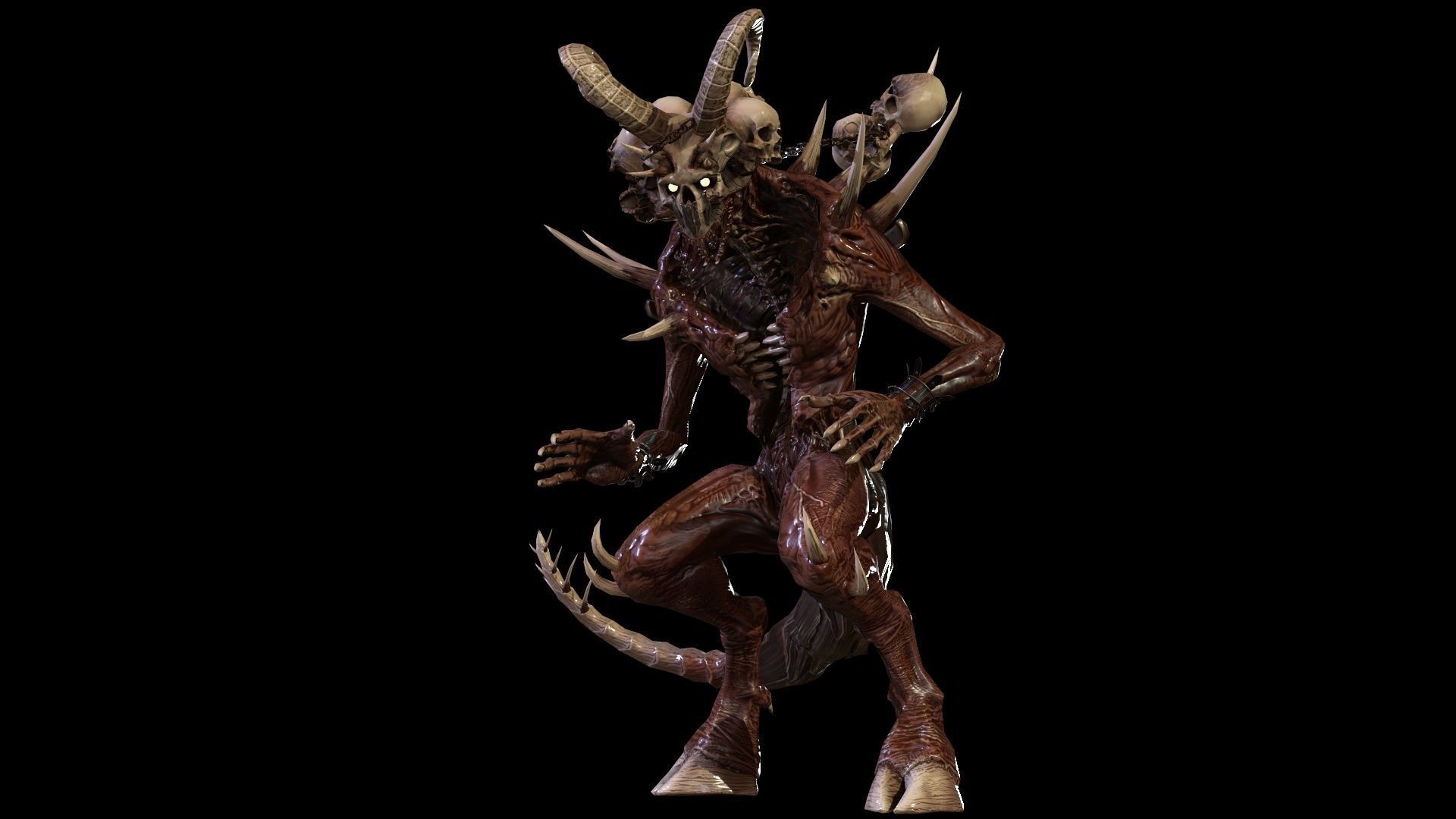 DemonHigh2 alien creature with horns and claws Low-poly 3D model_12