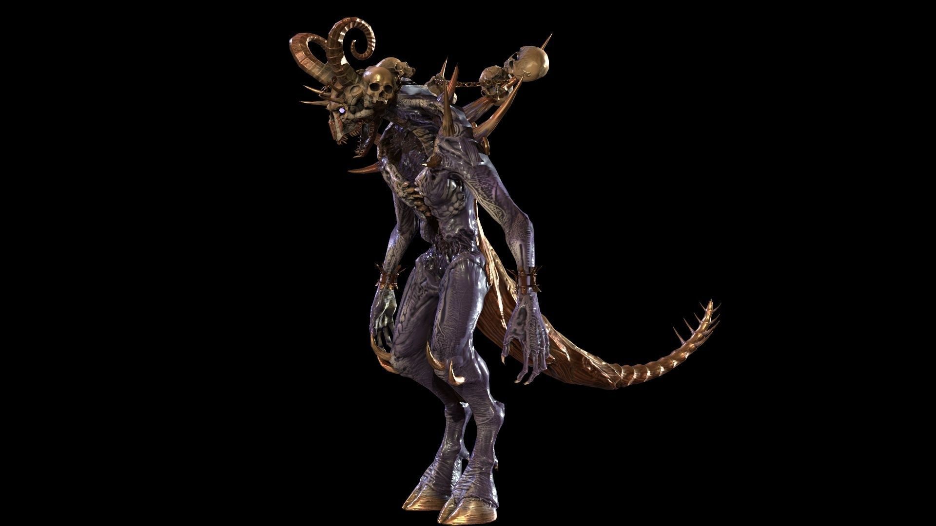 DemonHigh2 alien creature with horns and claws Low-poly 3D model_17