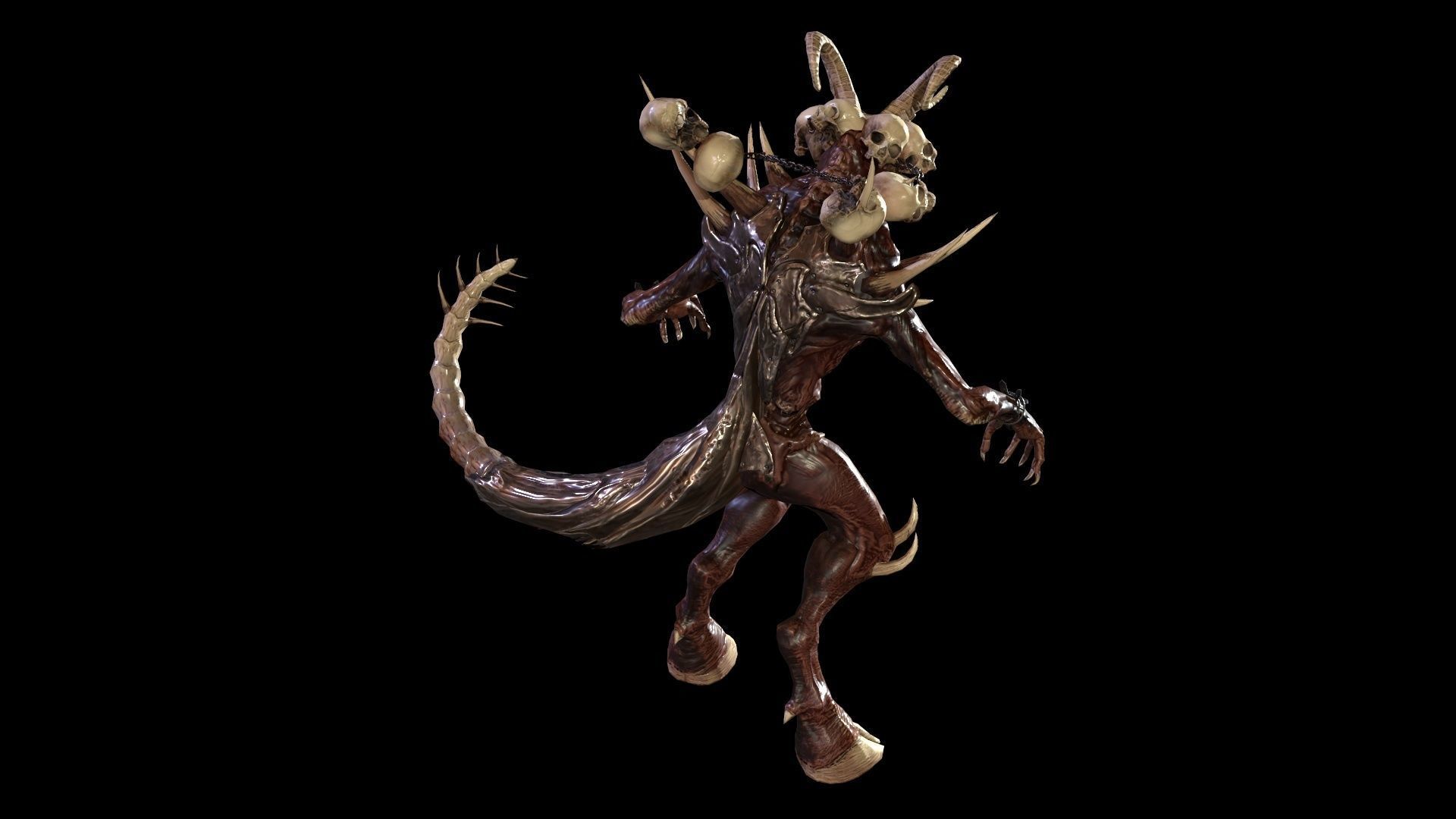 DemonHigh2 alien creature with horns and claws Low-poly 3D model_5
