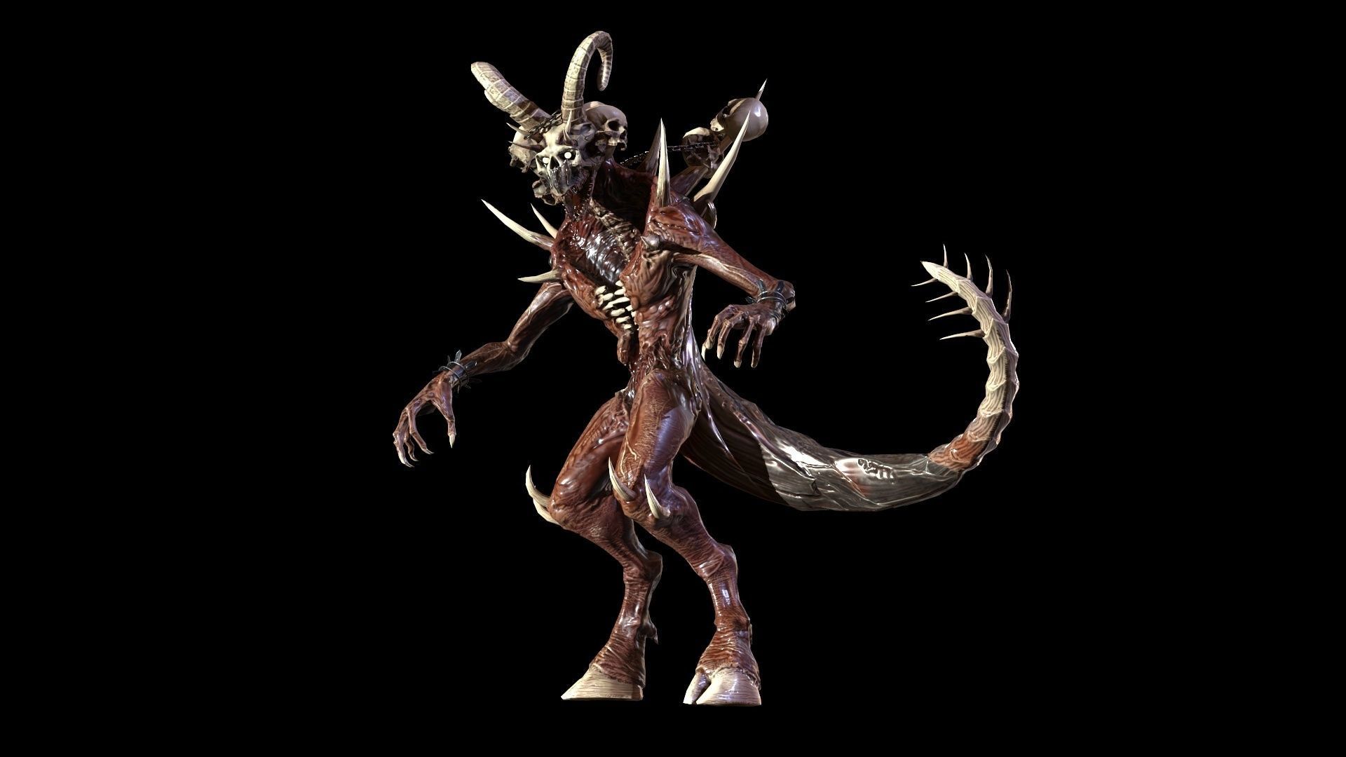 DemonHigh2 alien creature with horns and claws Low-poly 3D model_7