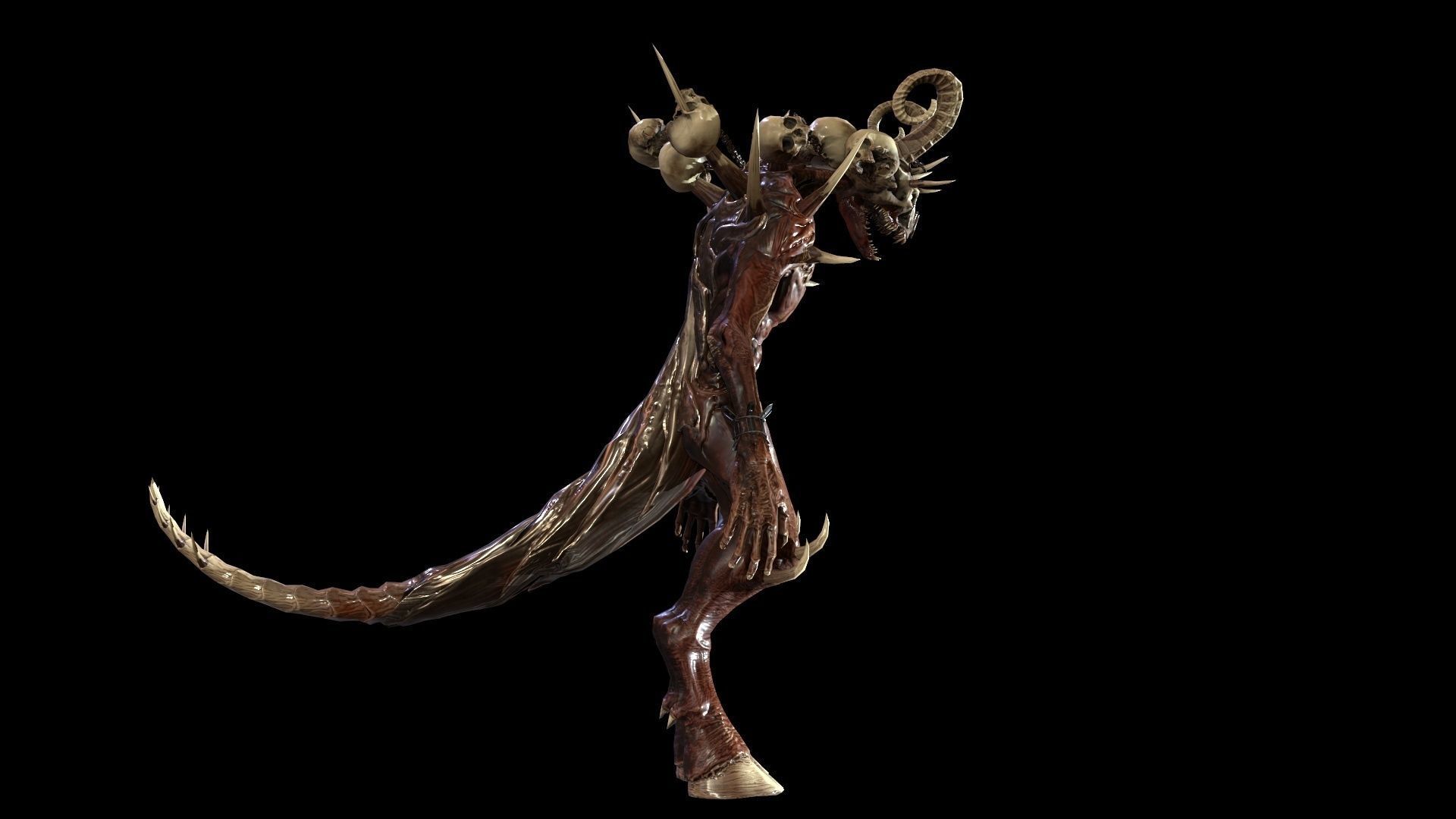 DemonHigh2 alien creature with horns and claws Low-poly 3D model_9