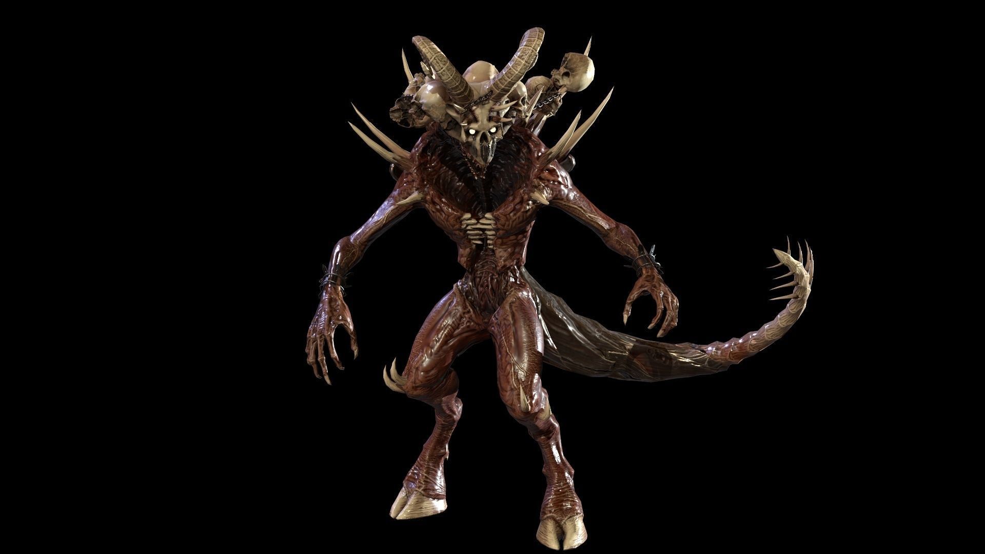 DemonHigh2 alien creature with horns and claws Low-poly 3D model_3