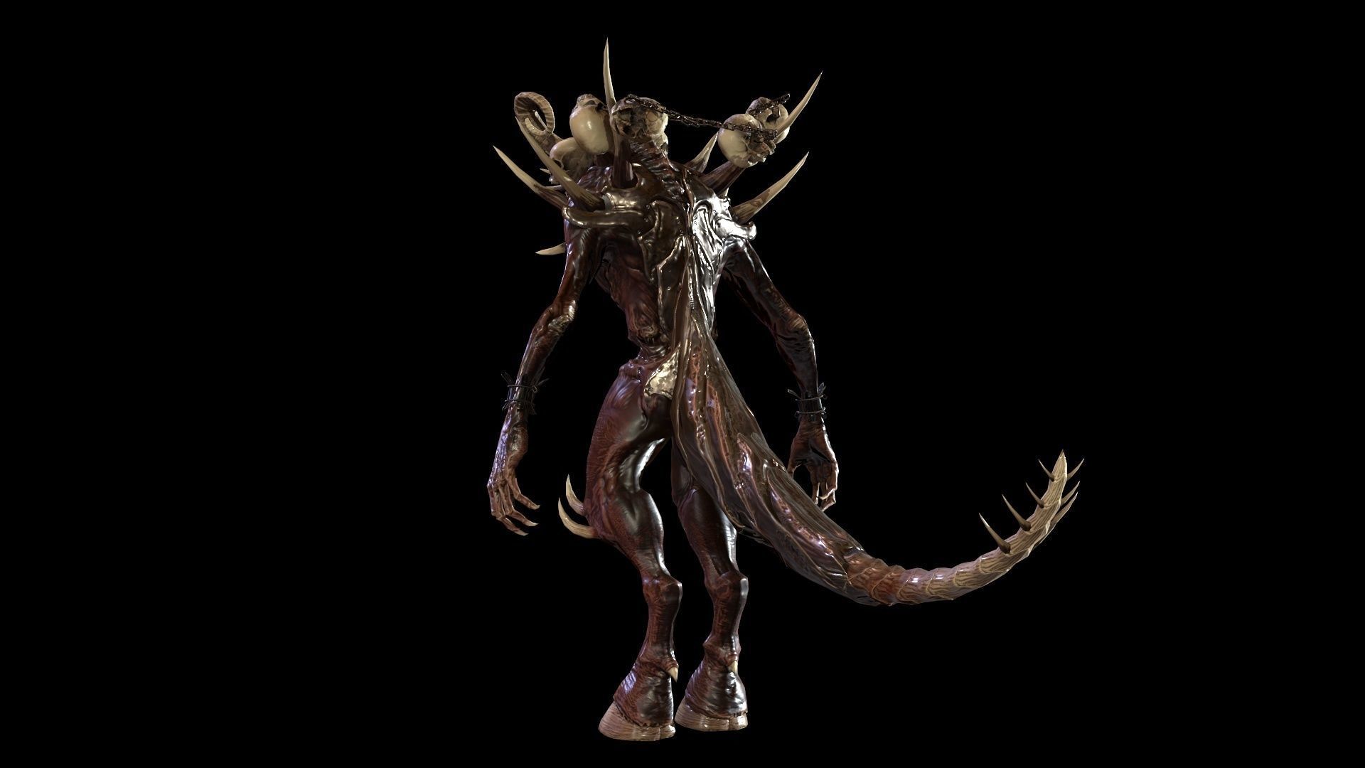 DemonHigh2 alien creature with horns and claws Low-poly 3D model_6