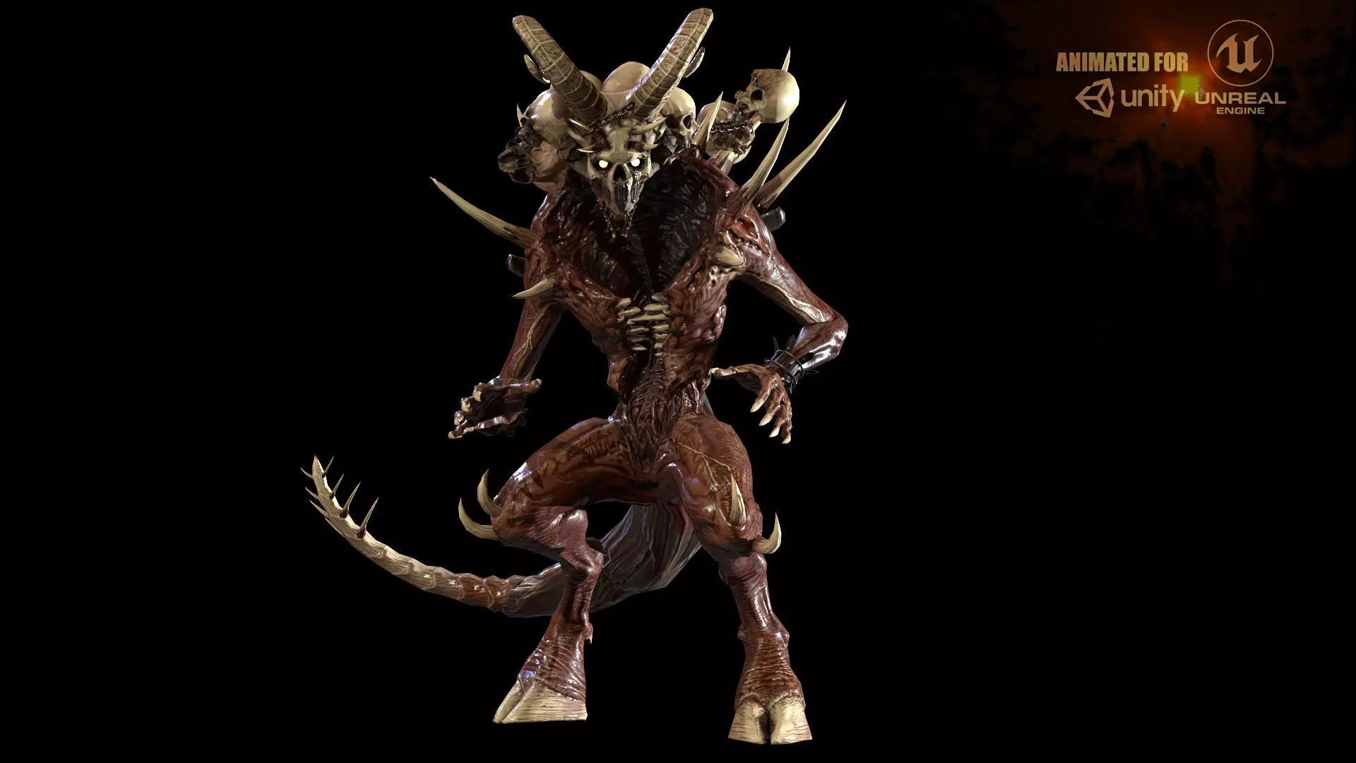 DemonHigh2 alien creature with horns and claws Low-poly 3D model_0