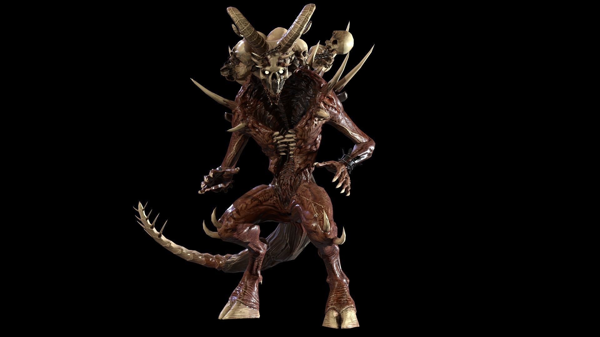 DemonHigh2 alien creature with horns and claws Low-poly 3D model_2