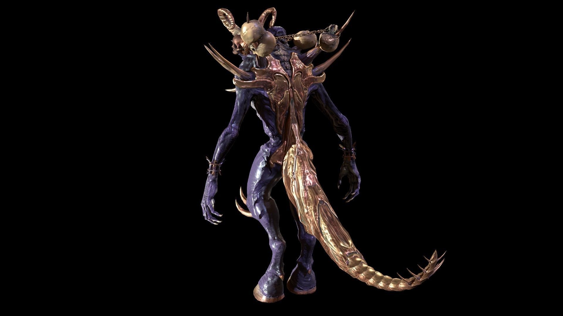 DemonHigh2 alien creature with horns and claws Low-poly 3D model_15