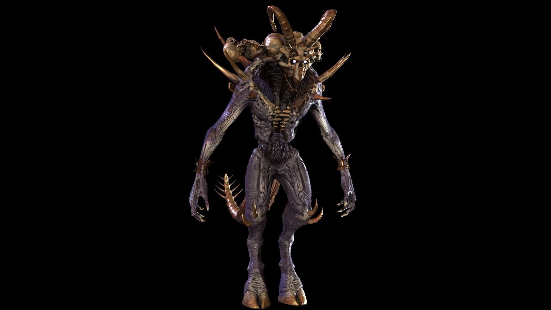 DemonHigh2 alien creature with horns and claws Low-poly 3D model_16