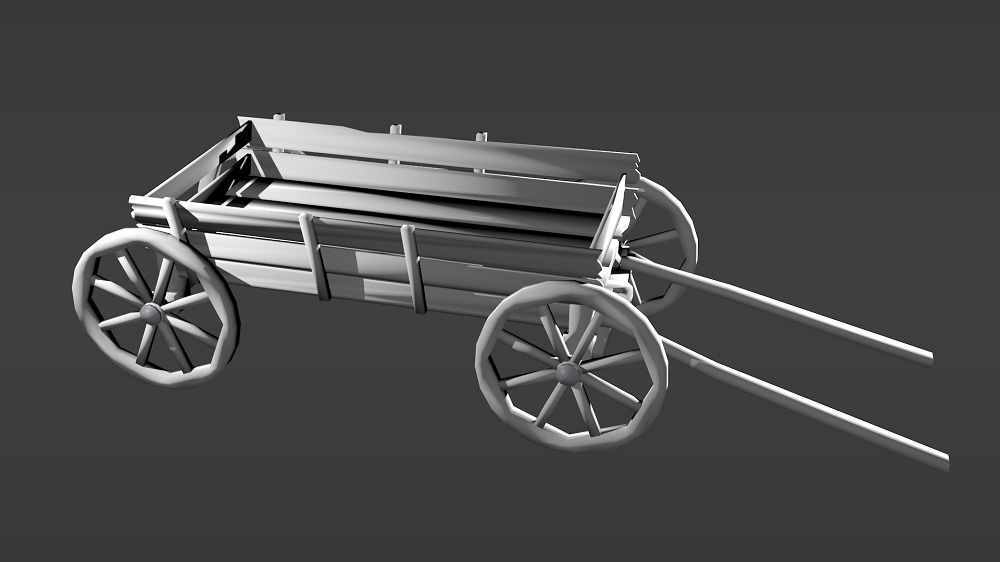 wooden cart Low-poly 3D model_1