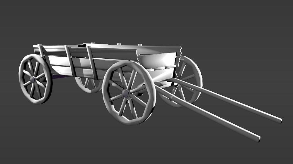 wooden cart Low-poly 3D model_2