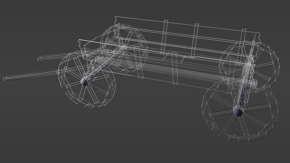 wooden cart Low-poly 3D model_3