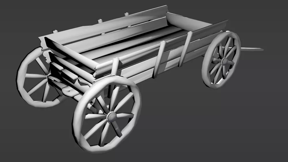 wooden cart Low-poly 3D model_0