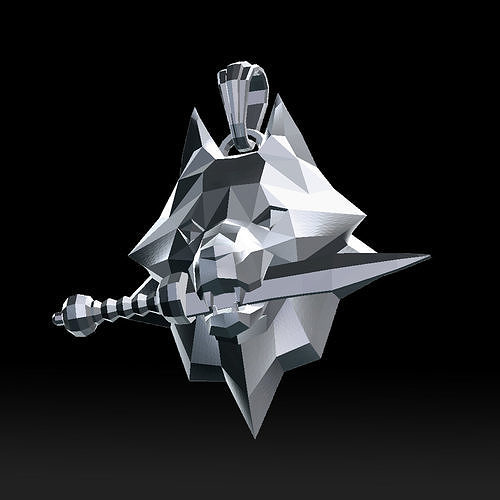 Grinning Wolf Head With Knife Pendant 3D print model 3D print model