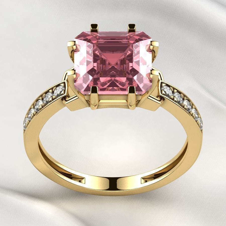 8x8mm Emerald Cut Gem Gold Ring 3D print model_12