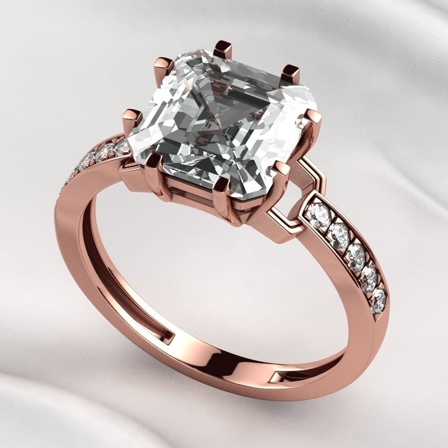 8x8mm Emerald Cut Gem Gold Ring 3D print model_6