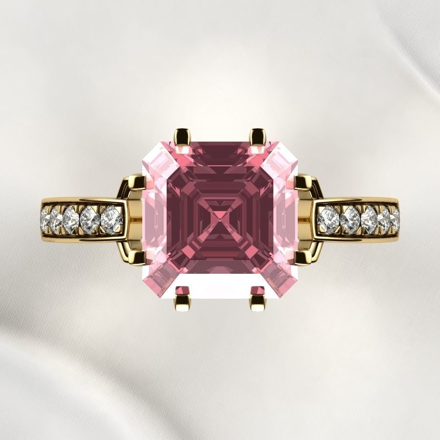 8x8mm Emerald Cut Gem Gold Ring 3D print model_13