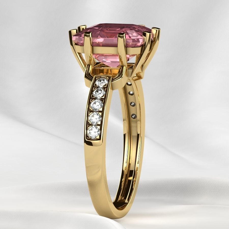 8x8mm Emerald Cut Gem Gold Ring 3D print model_19