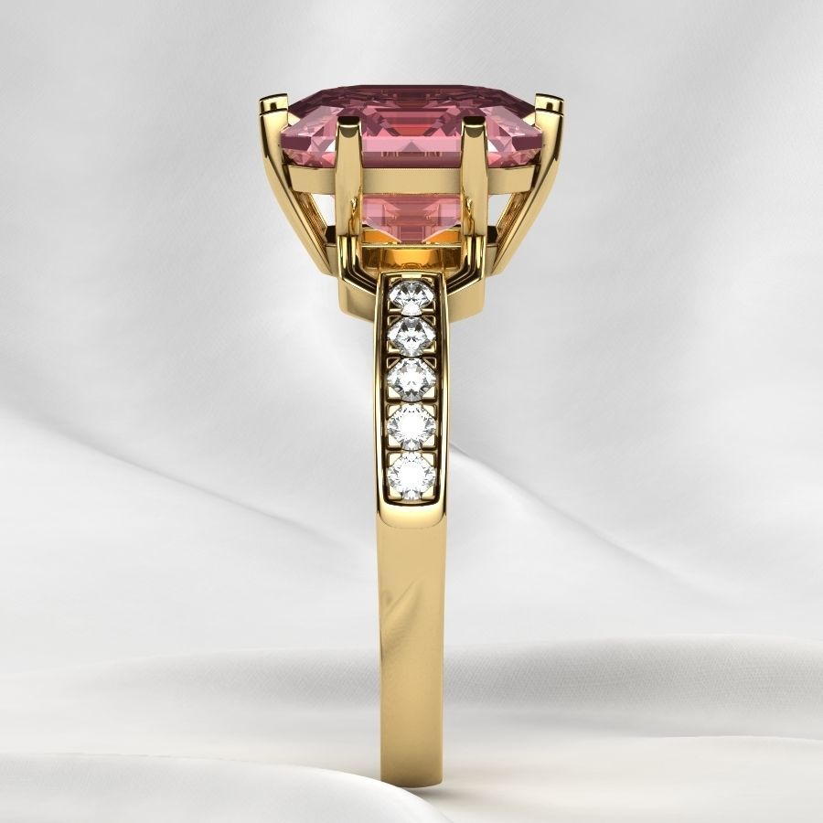 8x8mm Emerald Cut Gem Gold Ring 3D print model_20