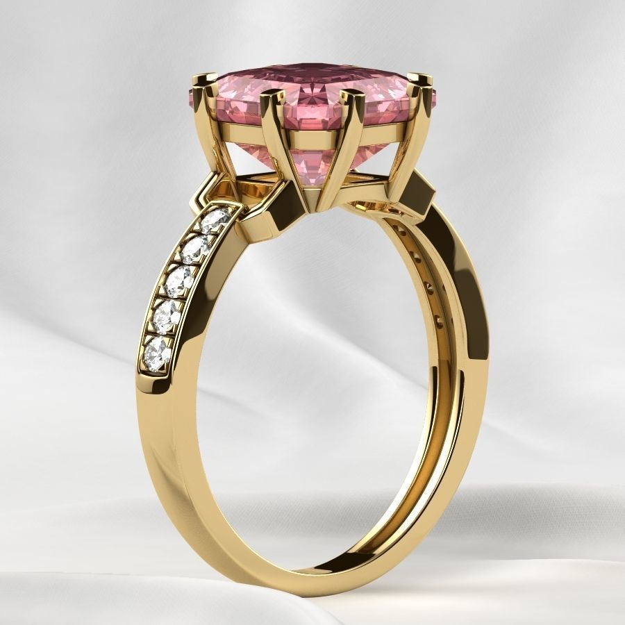 8x8mm Emerald Cut Gem Gold Ring 3D print model_17