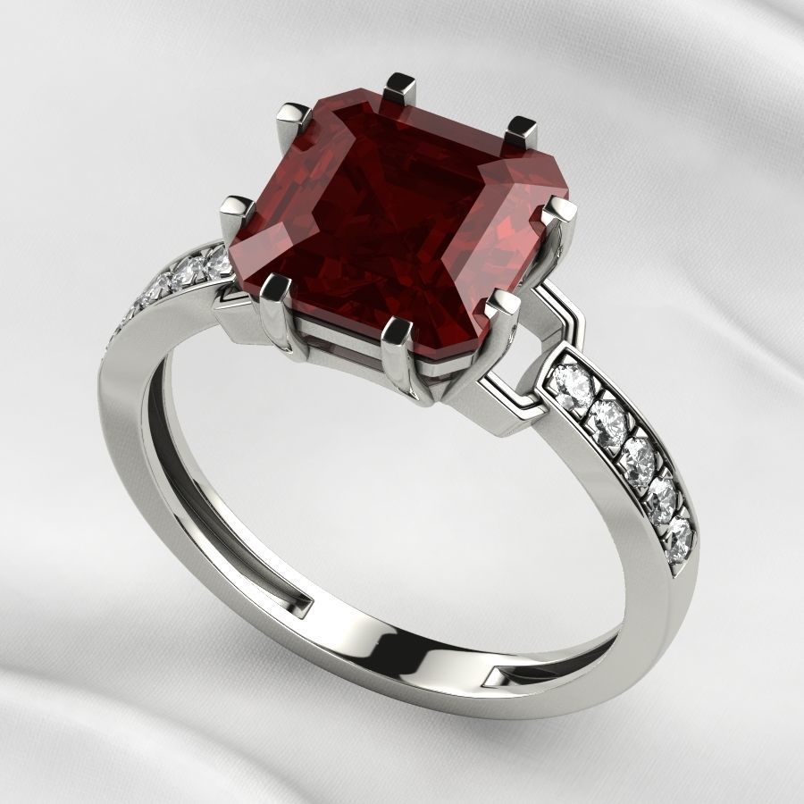 8x8mm Emerald Cut Gem Gold Ring 3D print model_11