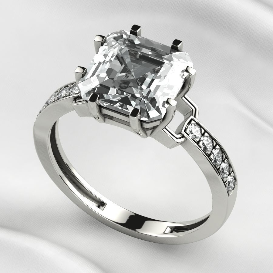 8x8mm Emerald Cut Gem Gold Ring 3D print model_9