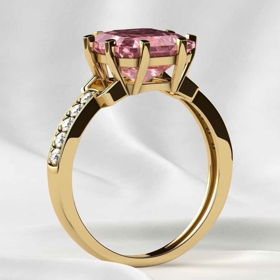 8x8mm Emerald Cut Gem Gold Ring 3D print model_16