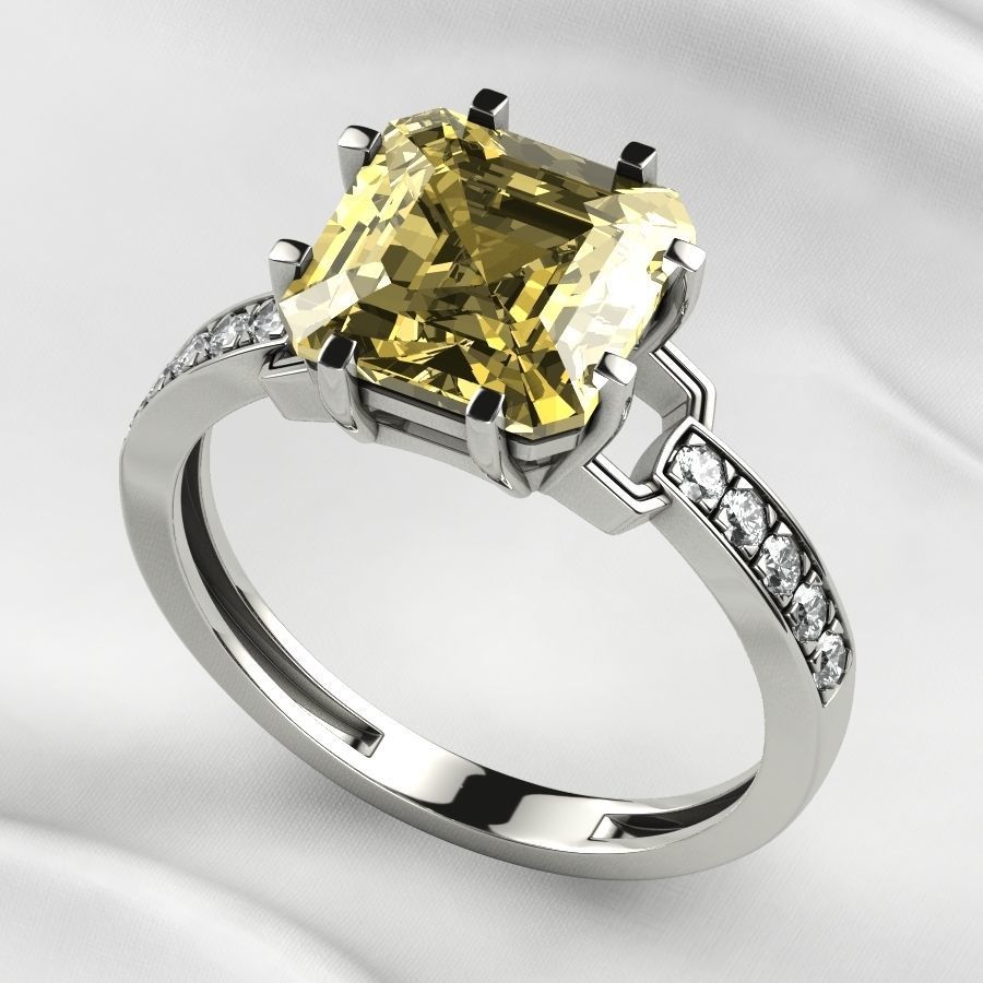 8x8mm Emerald Cut Gem Gold Ring 3D print model_10