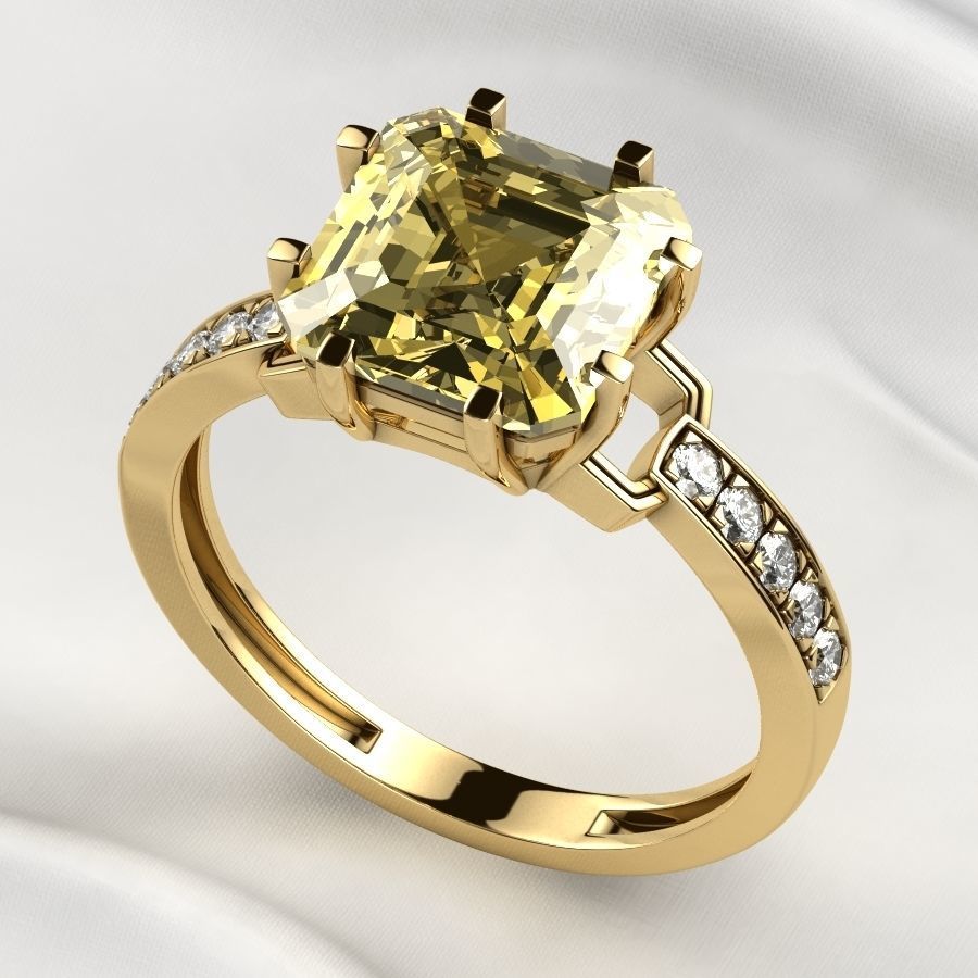 8x8mm Emerald Cut Gem Gold Ring 3D print model_4