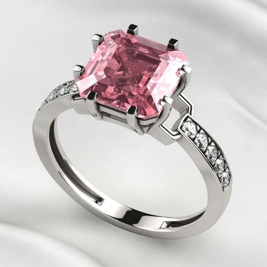 8x8mm Emerald Cut Gem Gold Ring 3D print model_8