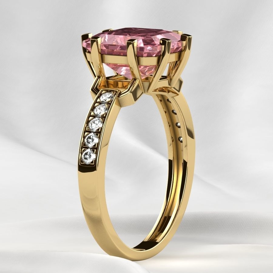 8x8mm Emerald Cut Gem Gold Ring 3D print model_18