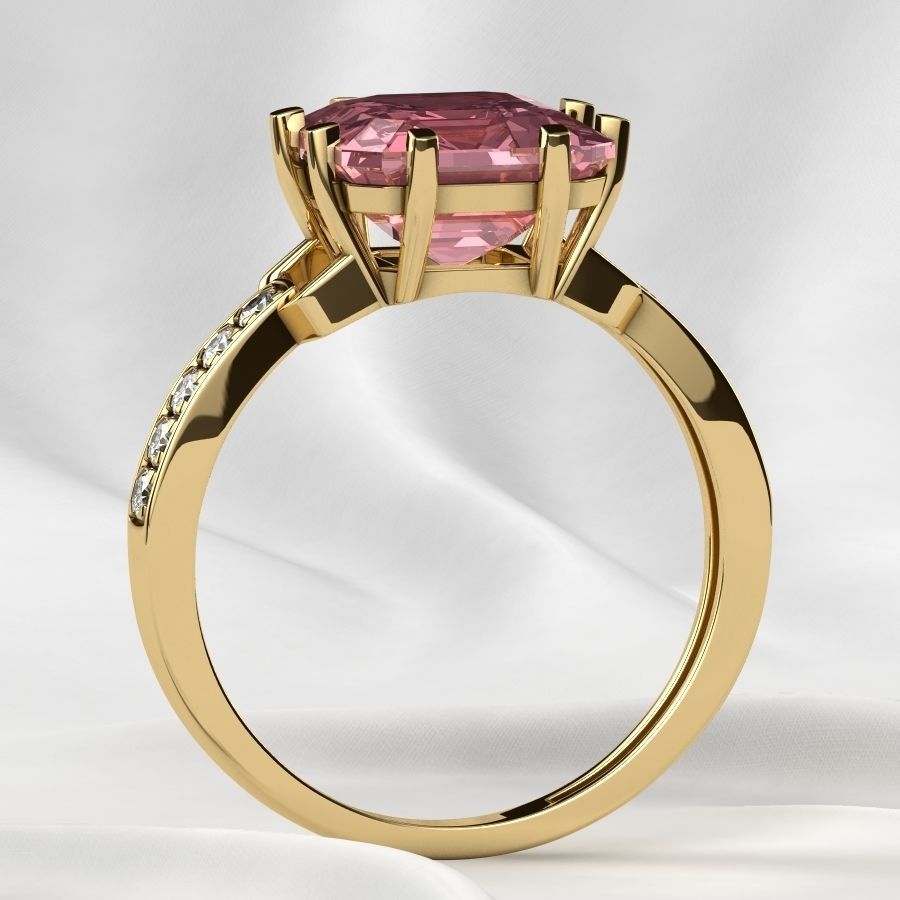 8x8mm Emerald Cut Gem Gold Ring 3D print model_15