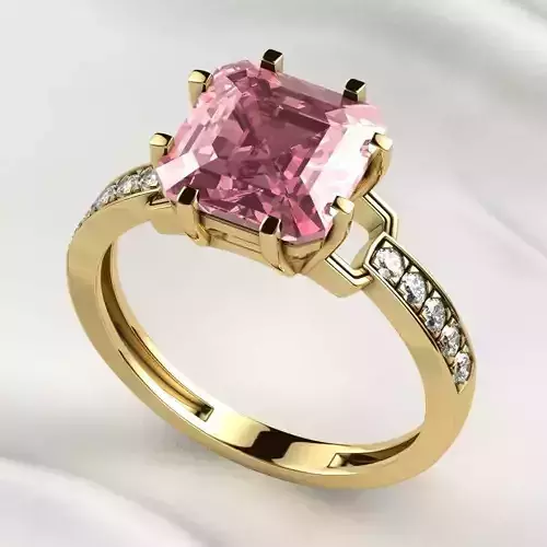 8x8mm Emerald Cut Gem Gold Ring 3D print model