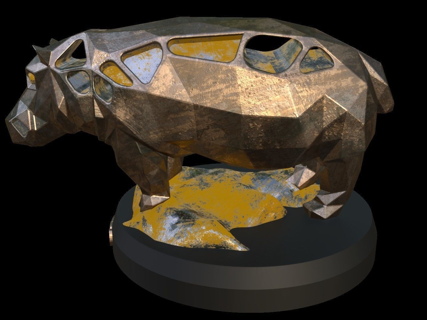 Steampunk Hippo Rock Low-poly 3D model_2