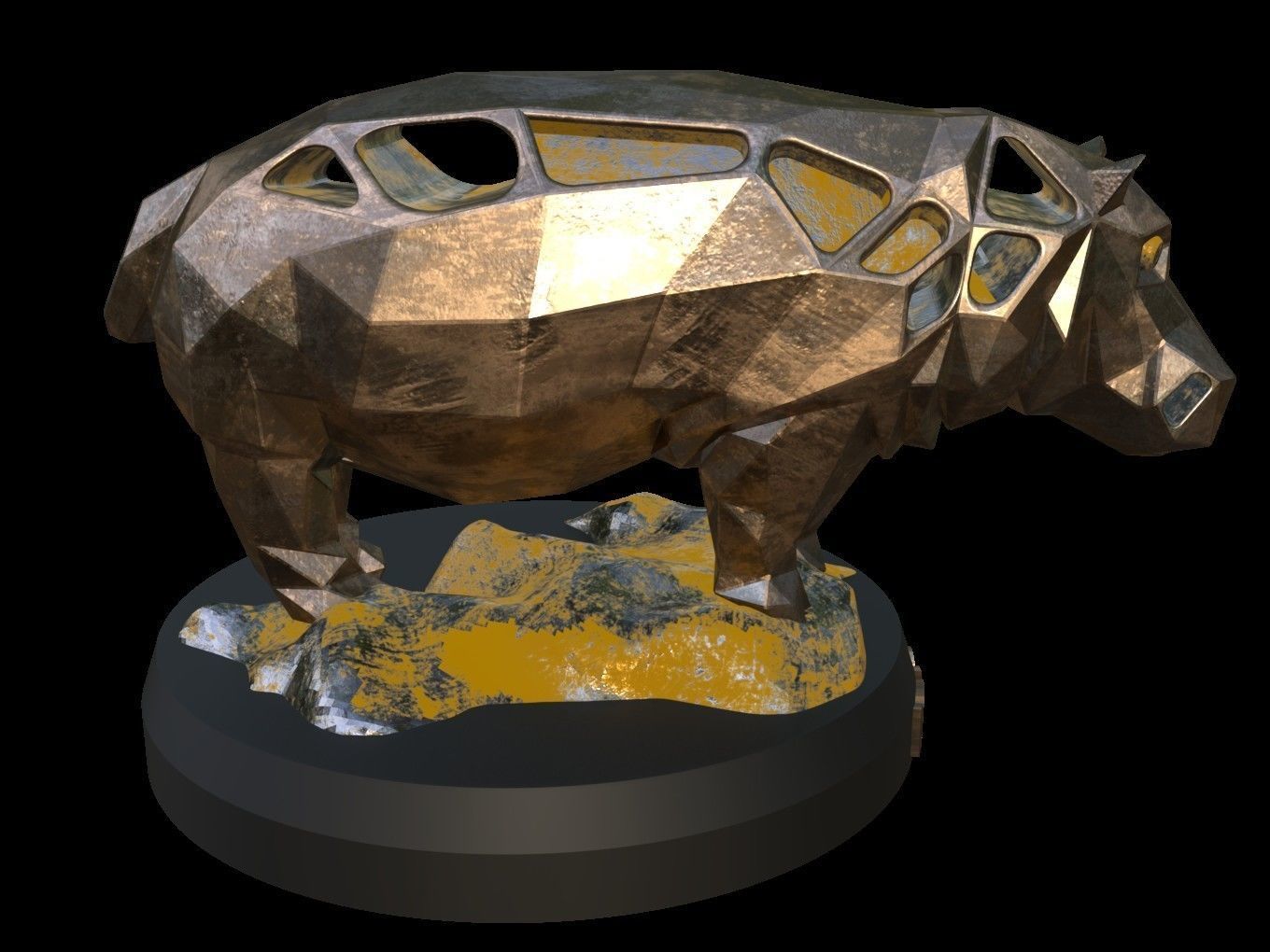 Steampunk Hippo Rock Low-poly 3D model_7