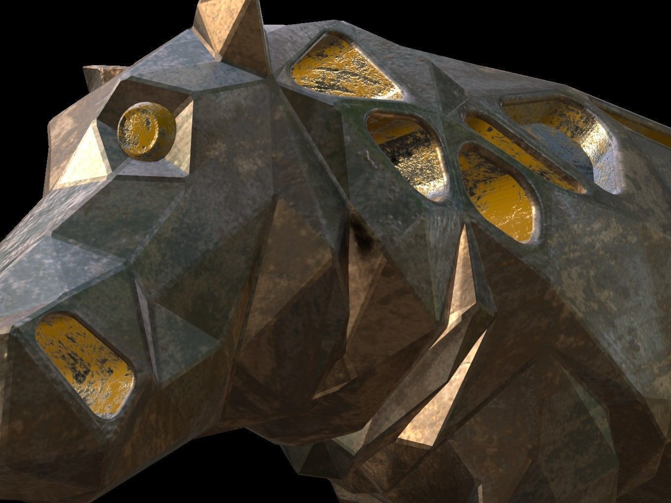 Steampunk Hippo Rock Low-poly 3D model_12