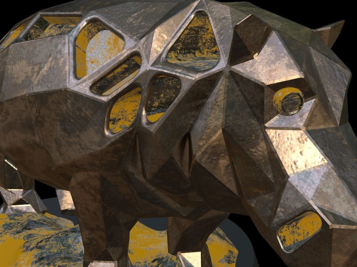 Steampunk Hippo Rock Low-poly 3D model_10