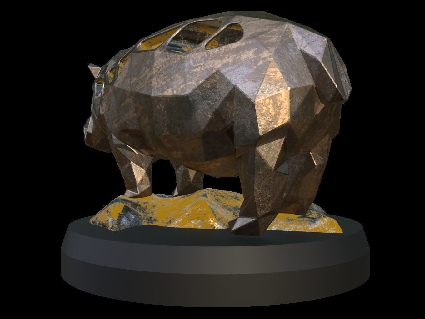 Steampunk Hippo Rock Low-poly 3D model_4
