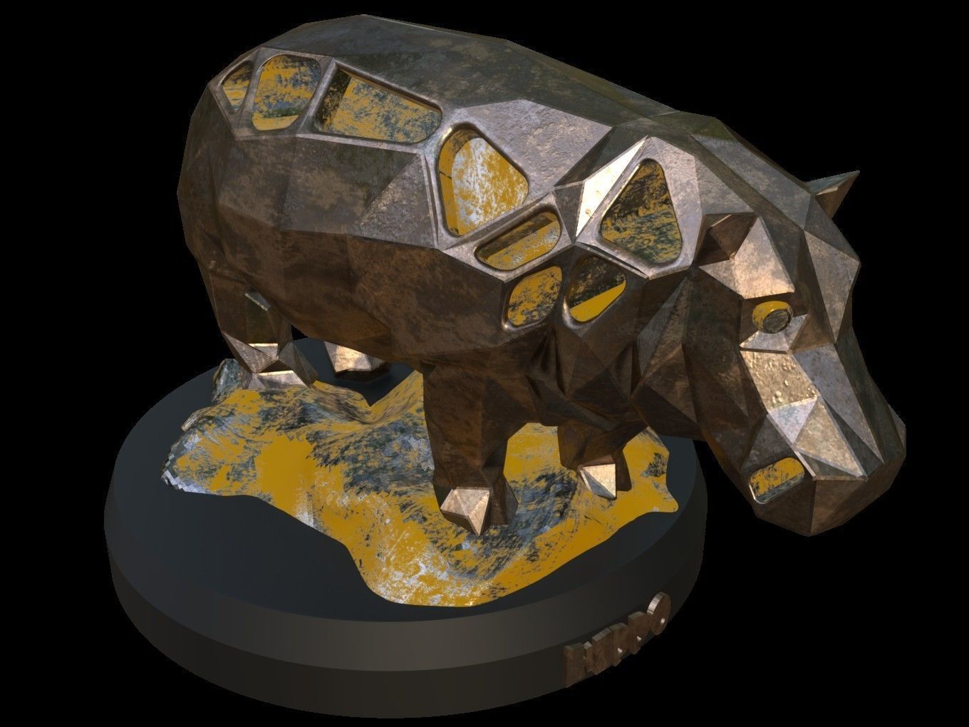 Steampunk Hippo Rock Low-poly 3D model_8