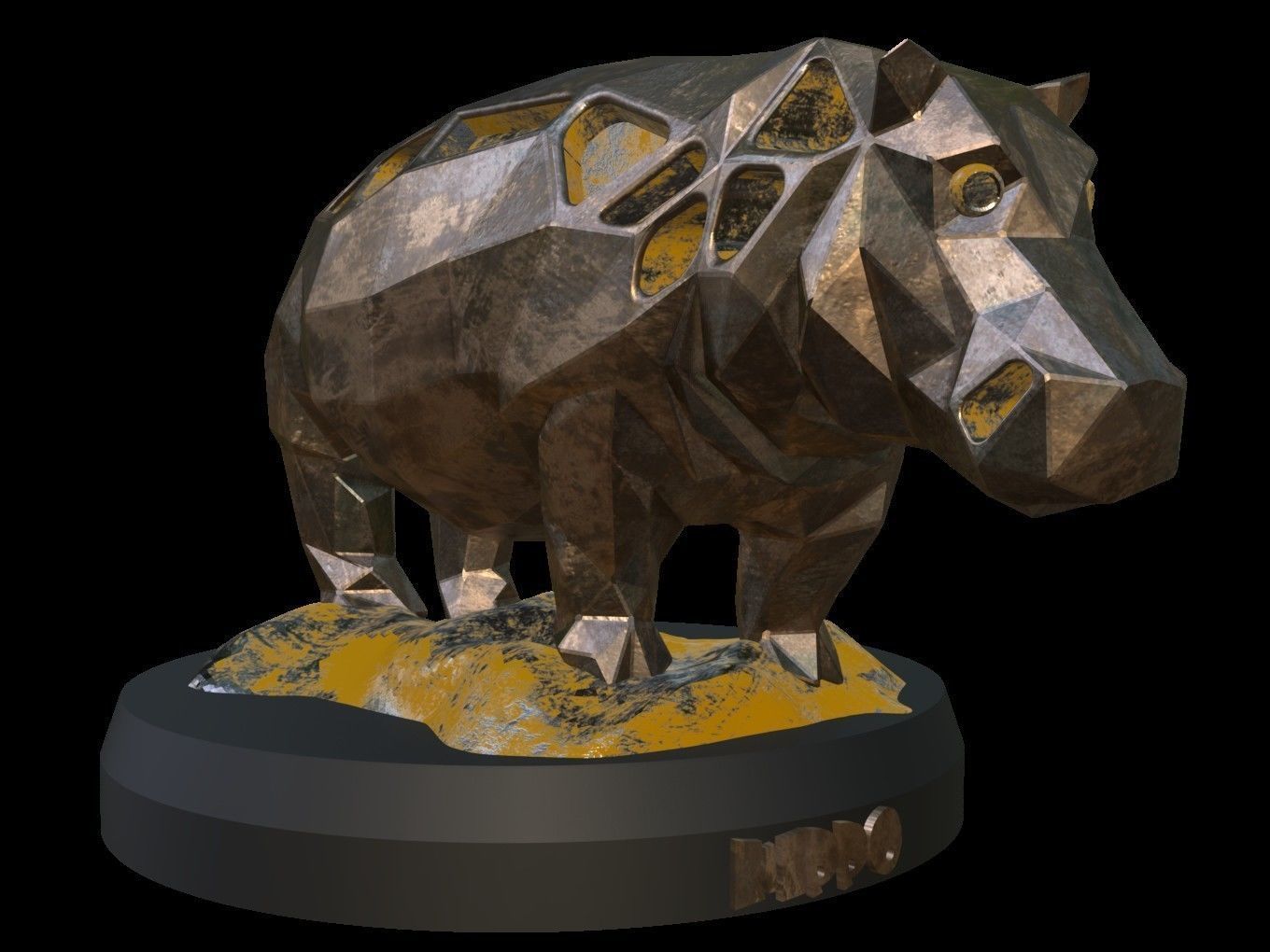 Steampunk Hippo Rock Low-poly 3D model_9