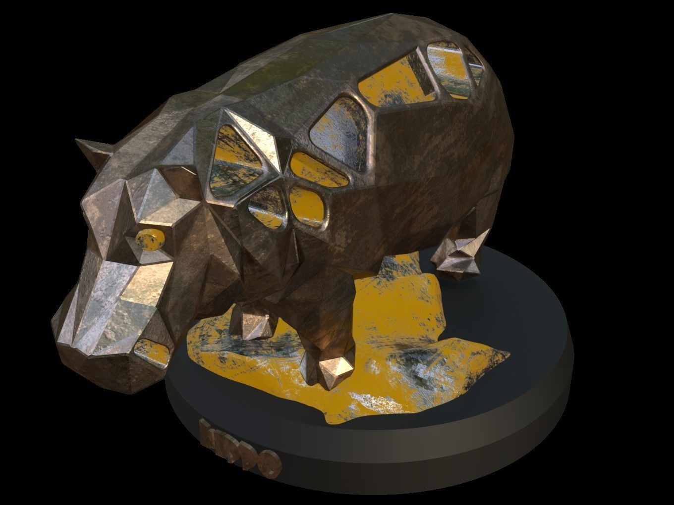 Steampunk Hippo Rock Low-poly 3D model_1