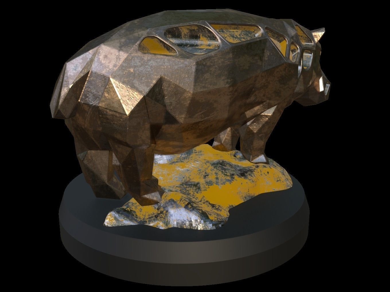 Steampunk Hippo Rock Low-poly 3D model_5