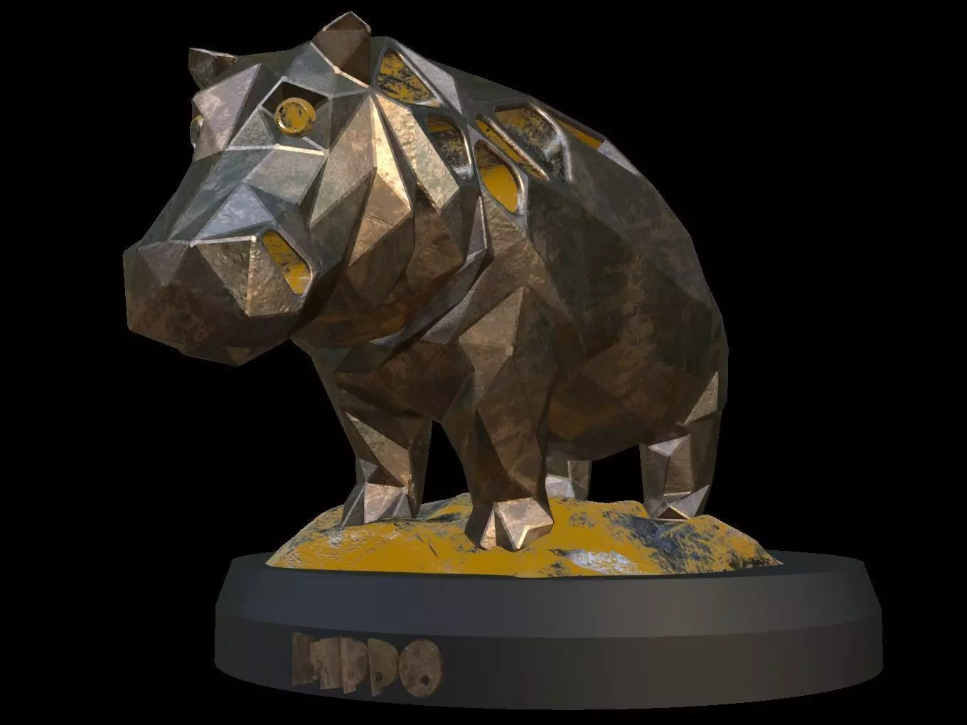 Steampunk Hippo Rock Low-poly 3D model_0