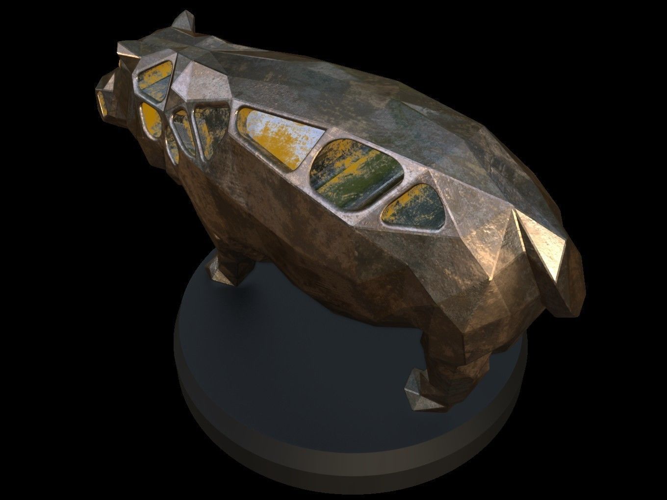 Steampunk Hippo Low-poly 3D model_2