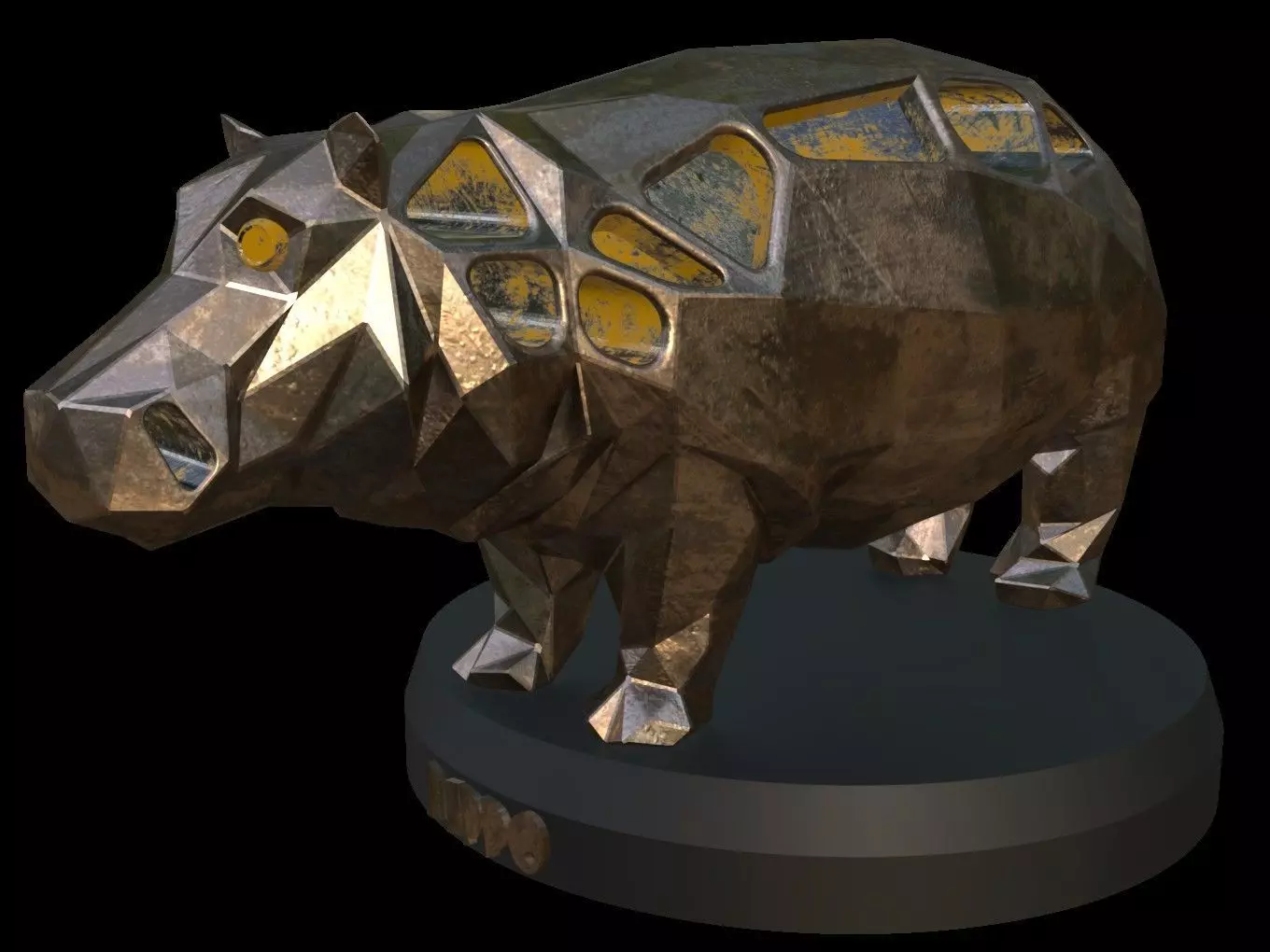Steampunk Hippo Low-poly 3D model_0