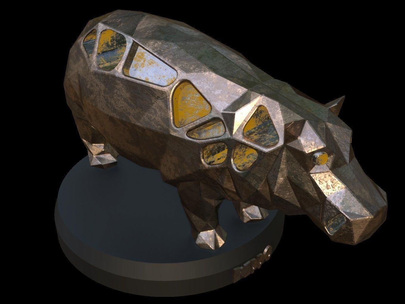 Steampunk Hippo Low-poly 3D model_7