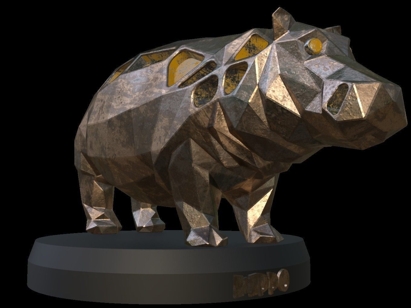 Steampunk Hippo Low-poly 3D model_8