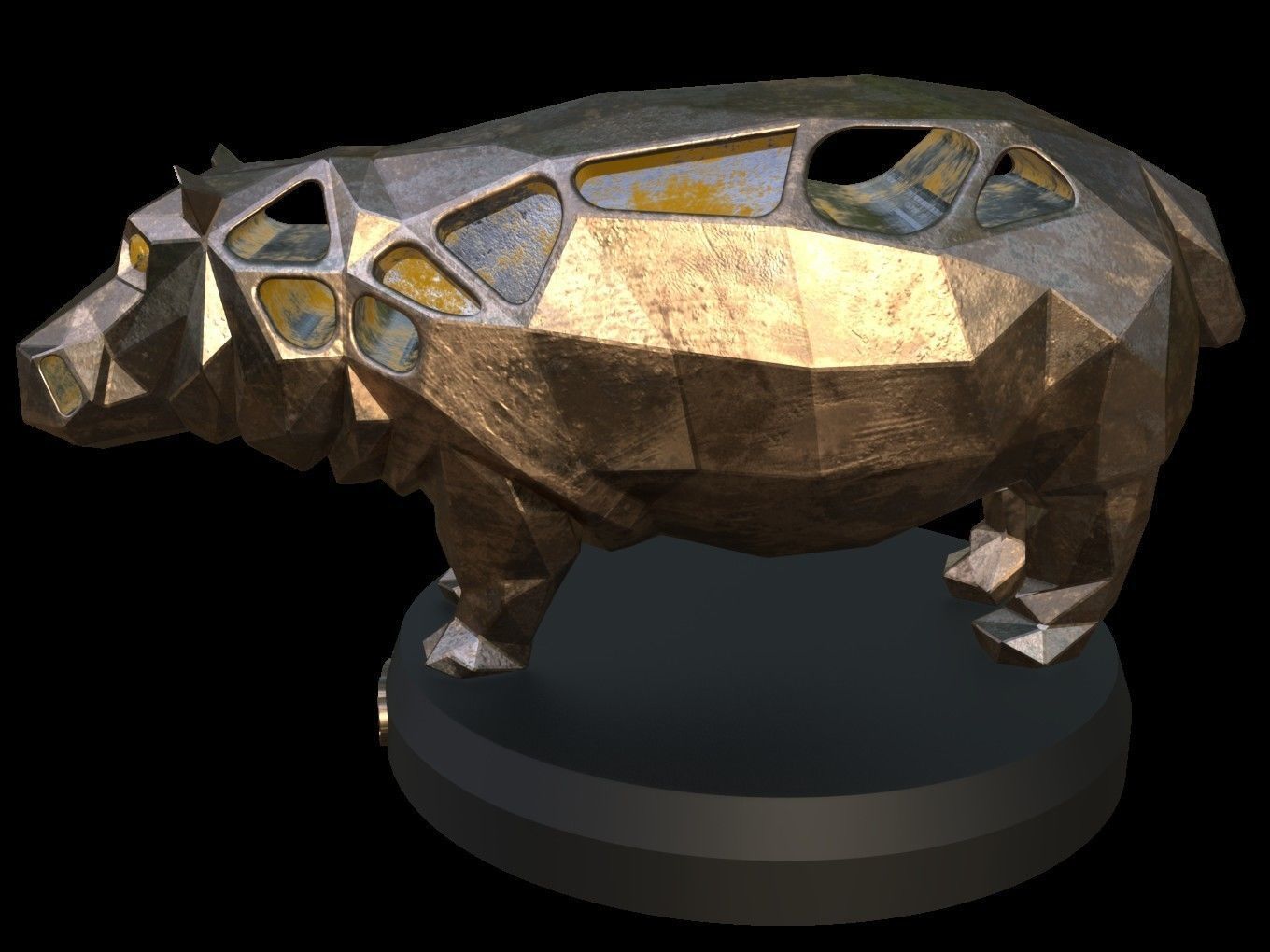 Steampunk Hippo Low-poly 3D model_1